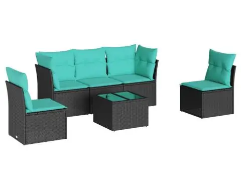 Set canapele de grădină cu perne, 6 piese, negru, poliratan - 2/5