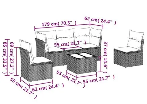 Set canapele de grădină cu perne, 6 piese, negru, poliratan - 3/5