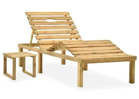 Șezlong de grădină cu masă, lemn de pin tratat - 1/5