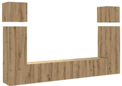 Set dulap TV 8 piese montat pe perete Stejar artizanal - 2/5