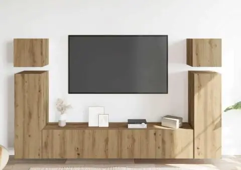 Set dulap TV 8 piese montat pe perete Stejar artizanal - 3/5