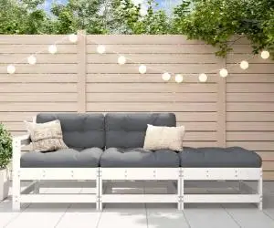 vidaXL Set mobilier de grădină cu perne, 3 piese, alb, lemn masiv