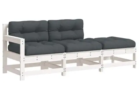 Set mobilier de grădină cu perne, 3 piese, alb, lemn masiv - 2/5