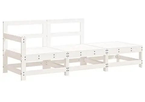 Set mobilier de grădină cu perne, 3 piese, alb, lemn masiv - 3/5