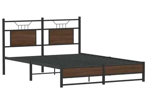 Cadru pat fără saltea stejar maro 150x200 cm lemn prelucrat - 3/5