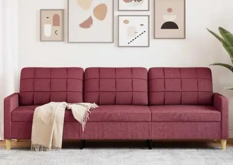 Canapea cu 3 locuri, roșu vin, 210 cm, material textil - 1/5