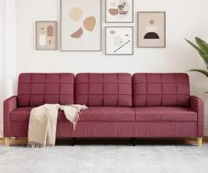 vidaXL Canapea cu 3 locuri, roșu vin, 210 cm, material textil