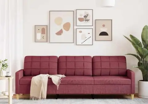 Canapea cu 3 locuri, roșu vin, 210 cm, material textil - 3/5