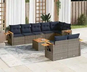vidaXL Set canapele de grădină cu perne, 9 piese, gri, poliratan