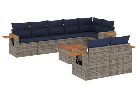 Set canapele de grădină cu perne, 9 piese, gri, poliratan - 2/5