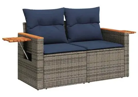 Set canapele de grădină cu perne, 9 piese, gri, poliratan - 3/5