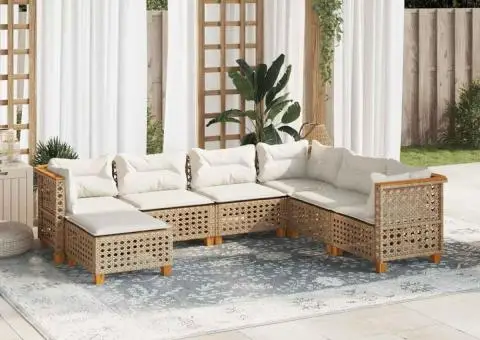 Set canapele de grădină, 7 piese, cu perne, bej, poliratan - 1/5