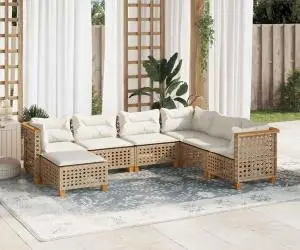 vidaXL Set canapele de grădină, 7 piese, cu perne, bej, poliratan
