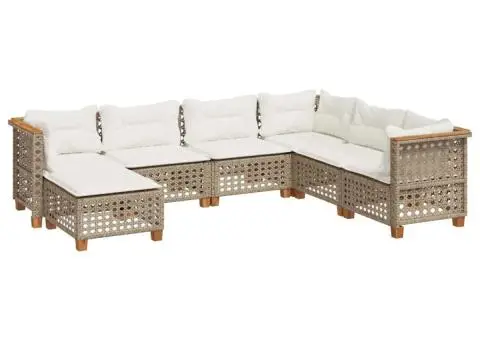 Set canapele de grădină, 7 piese, cu perne, bej, poliratan - 2/5