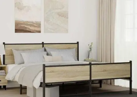 Cadru de pat metalic fără saltea, stejar sonoma, 180x200 cm - 1/5