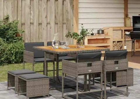 Set mobilier grădină cu perne, 9 piese, gri, poliratan - 1/5