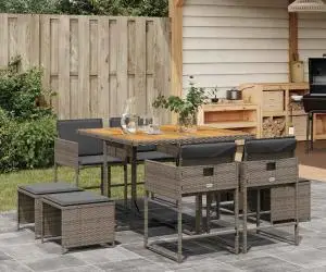 vidaXL Set mobilier grădină cu perne, 9 piese, gri, poliratan
