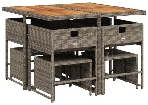 Set mobilier grădină cu perne, 9 piese, gri, poliratan - 3/5