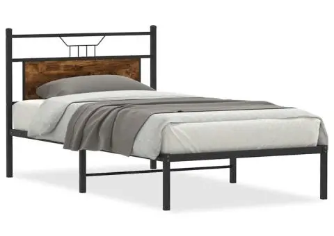 Cadru de pat fără saltea Stejar afumat 107x203cm Lemn prelucrat - 2/5