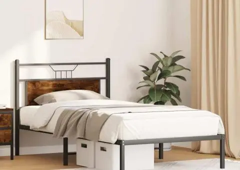 Cadru de pat fără saltea Stejar afumat 107x203cm Lemn prelucrat - 4/5