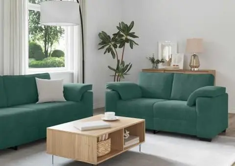 Set de canapele cu perne, 3 piese, verde închis, catifea - 1/5