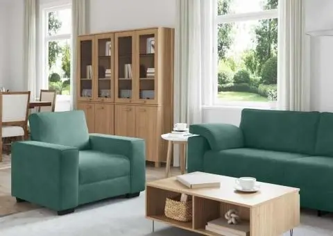 Set de canapele cu perne, 3 piese, verde închis, catifea - 3/5