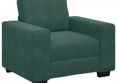 Set de canapele cu perne, 3 piese, verde închis, catifea - 4/5