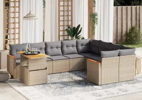 Set canapele de grădină cu perne, 10 piese, bej, poliratan - 1/3