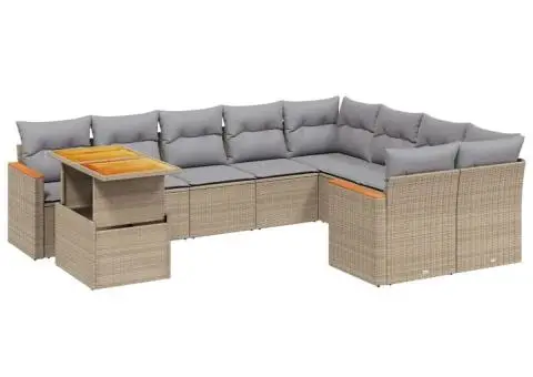 Set canapele de grădină cu perne, 10 piese, bej, poliratan - 2/3