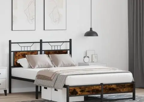 Cadru pat fără saltea stejar fumuriu 120x200 cm, lemn prelucrat - 4/5