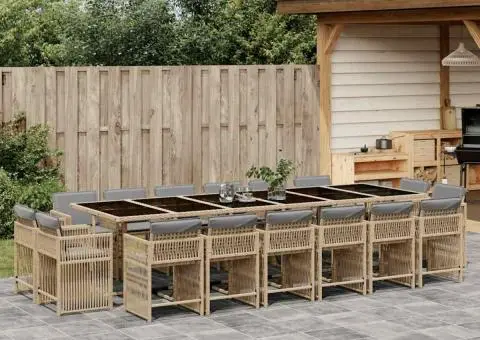 Set mobilier grădină cu perne, 17 piese bej combinat poliratan - 1/5