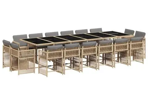 Set mobilier grădină cu perne, 17 piese bej combinat poliratan - 2/5