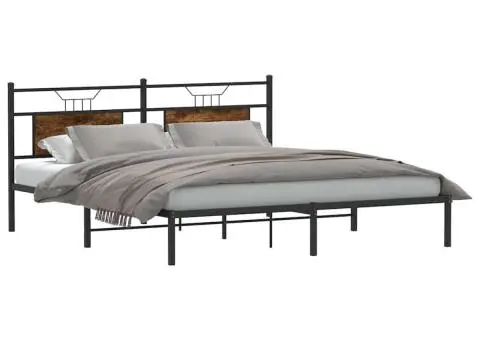 Cadru de pat fără saltea Stejar afumat 183x203cm Lemn prelucrat - 3/5