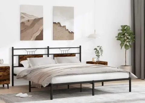 Cadru de pat fără saltea Stejar afumat 183x203cm Lemn prelucrat - 4/5