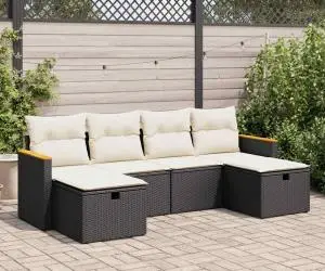 vidaXL Set mobilier de grădină cu perne, 6 piese, negru, poliratan