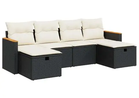 Set mobilier de grădină cu perne, 6 piese, negru, poliratan - 2/5
