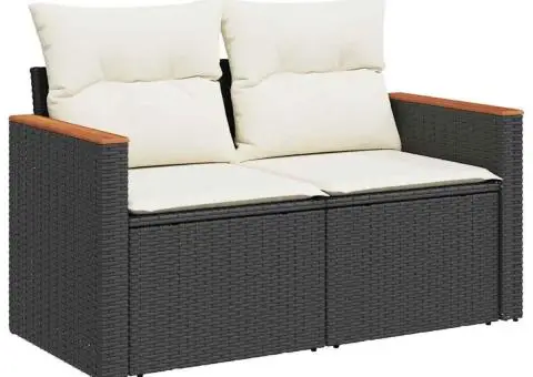 Set mobilier de grădină cu perne, 6 piese, negru, poliratan - 3/5