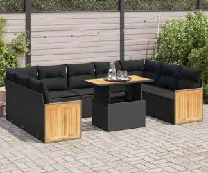vidaXL Set canapele de grădină cu perne, 10 piese, negru, poliratan
