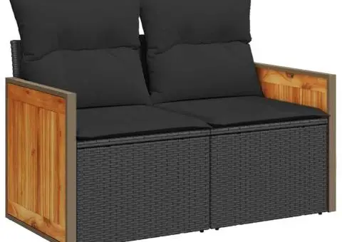 Set canapele de grădină cu perne, 10 piese, negru, poliratan - 5/5