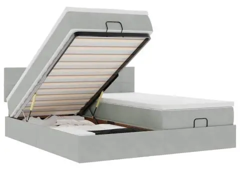 Cadru de pat otoman cu saltele Gri deschis 160x200cm catifea - 2/5