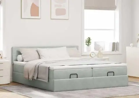 Cadru de pat otoman cu saltele Gri deschis 160x200cm catifea - 3/5