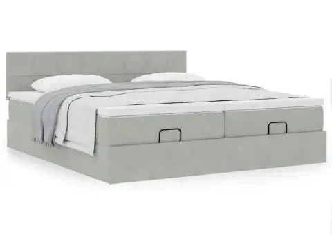 Cadru de pat otoman cu saltele Gri deschis 160x200cm catifea - 4/5