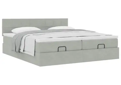 Cadru de pat otoman cu saltele Gri deschis 160x200cm catifea - 5/5