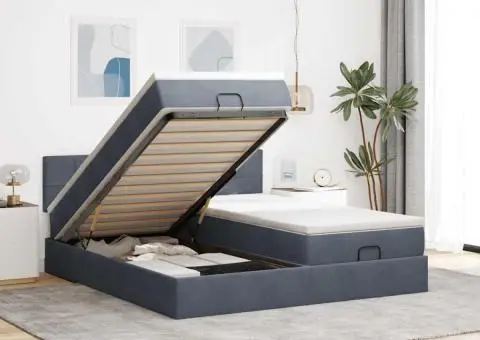 Cadru de pat otoman cu saltele Gri închis 180x200cm catifea - 1/5