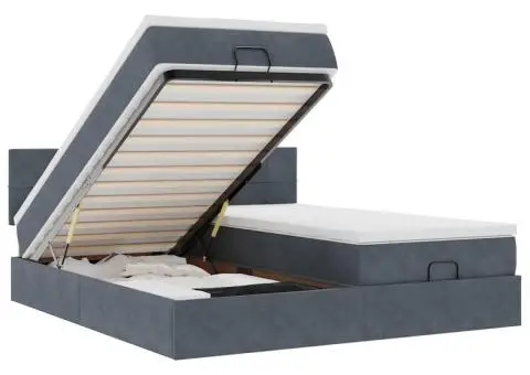 Cadru de pat otoman cu saltele Gri închis 180x200cm catifea - 2/5