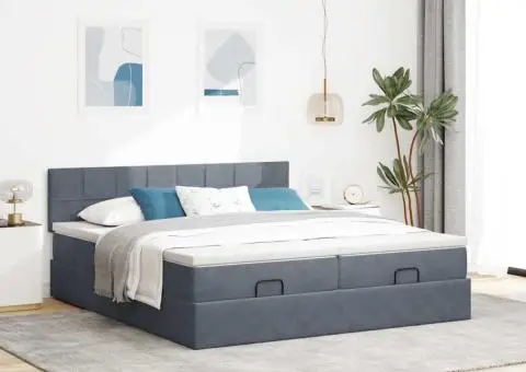 Cadru de pat otoman cu saltele Gri închis 180x200cm catifea - 3/5