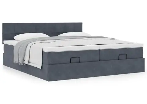 Cadru de pat otoman cu saltele Gri închis 180x200cm catifea - 4/5