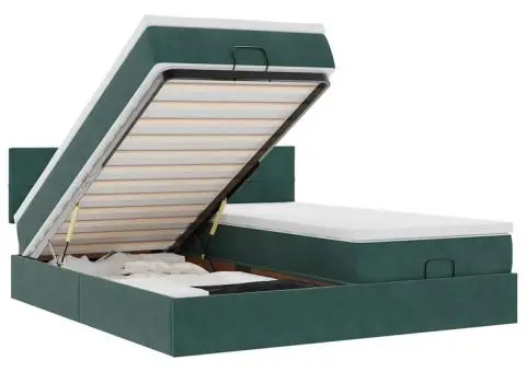 Cadru de pat otoman cu saltele, catifea verde închis 180x200cm - 2/5