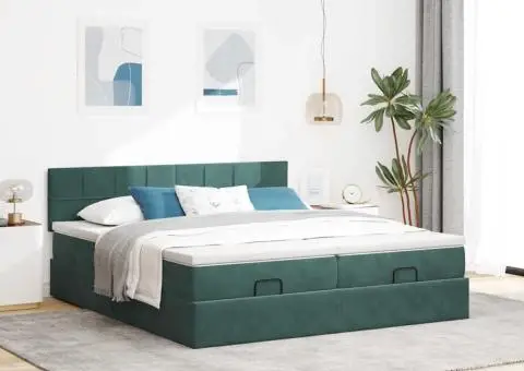 Cadru de pat otoman cu saltele, catifea verde închis 180x200cm - 3/5