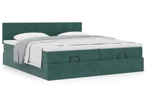 Cadru de pat otoman cu saltele, catifea verde închis 180x200cm - 4/5